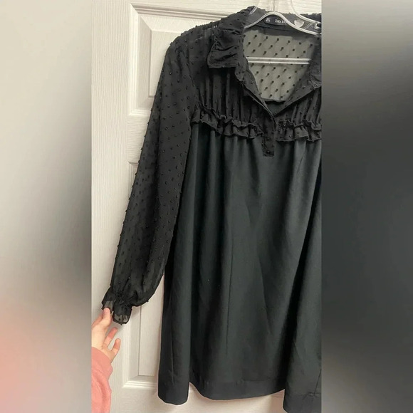 Zara Basic Knee Length Dress W/ Sheer/Mesh Fabric Detailing Size Large - Picture 2 of 6